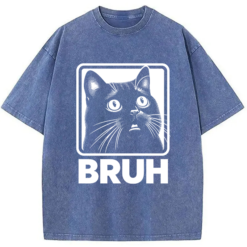 Modecanvas BRUH Cat Washed T-Shirt-modecanvas