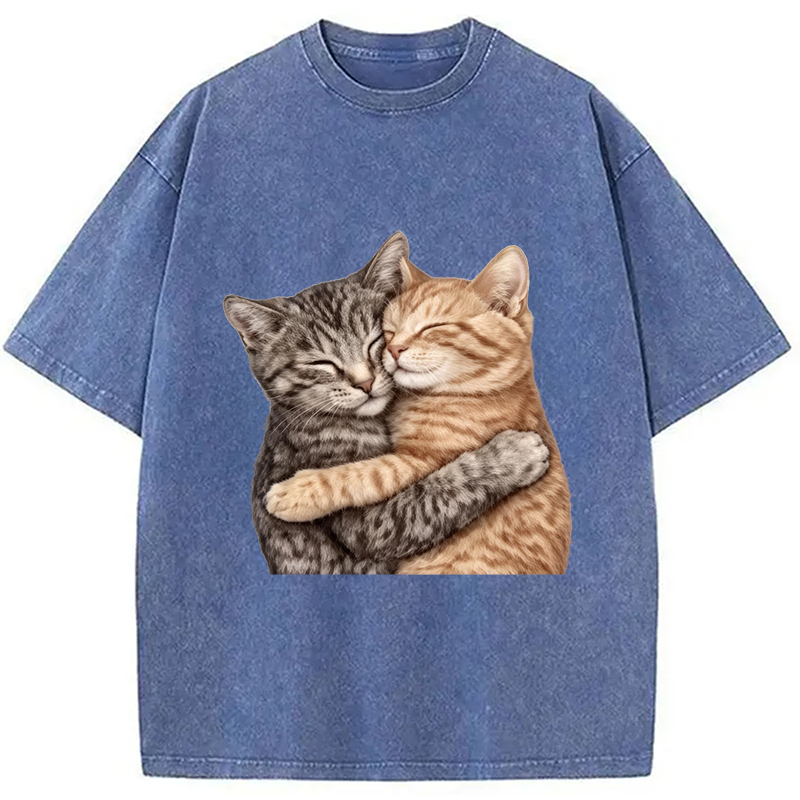 Modecanvas Cute Huggable Cat DTG Printing Washed T-Shirt