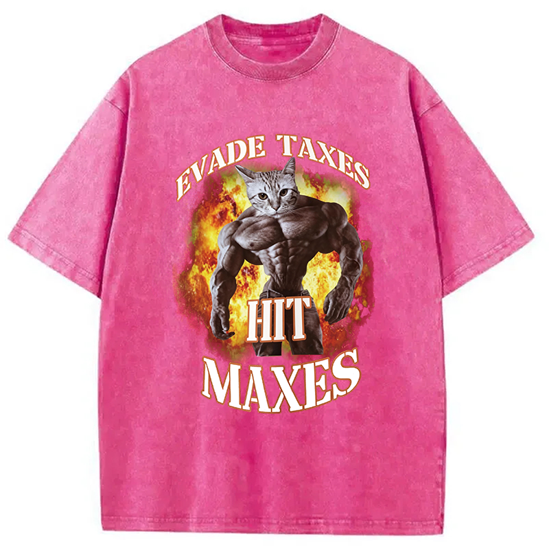 Modecanvas Evade Taxes Hit Maxes Cat Gym Meme DTG Printing Washed T-Shirt