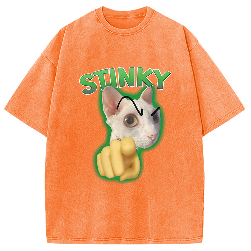 Modecanvas Stinky Funny Cat Meme DTG Printing Washed T-Shirt