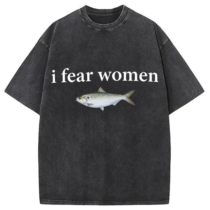 Modecanvas Fish Fear Women DTG Printing Washed T-Shirt