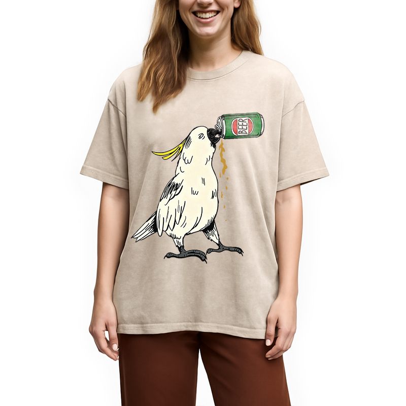 Modecanvas Cockatoo Beer DTG Printing Washed T-Shirt