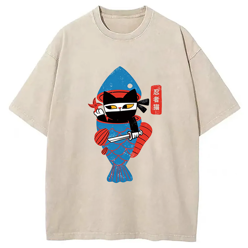 Modecanvas Neko Ninja DTG Printing Washed T-Shirt