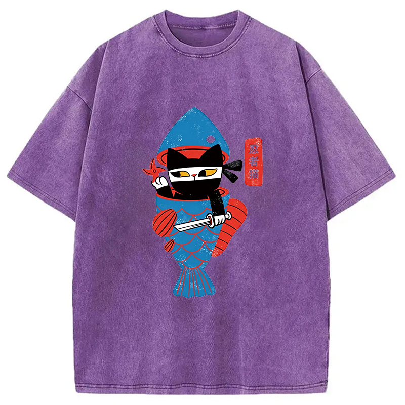Modecanvas Neko Ninja DTG Printing Washed T-Shirt