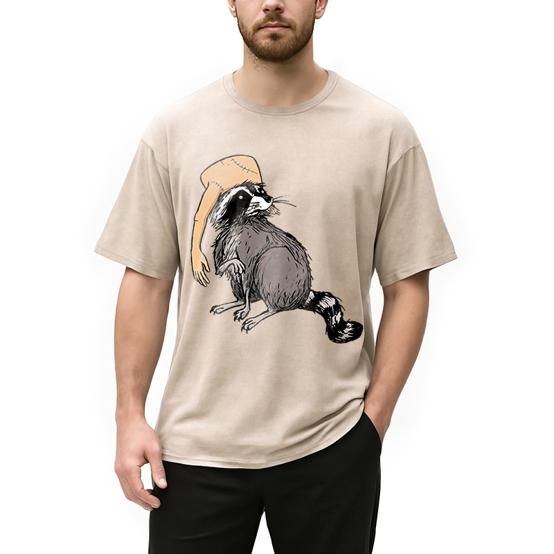 Modecanvas Funny Raccoon Hat DTG Printing Washed T-Shirt