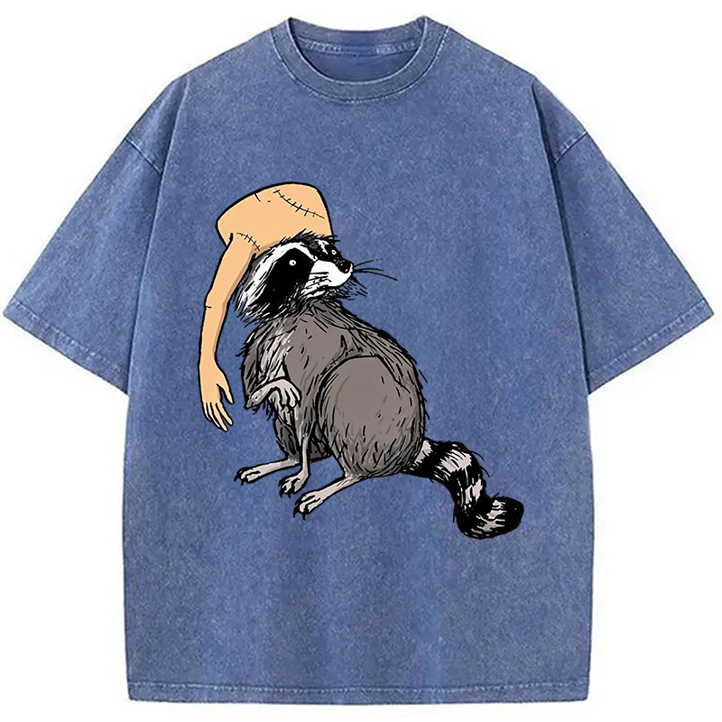 Modecanvas Funny Raccoon Hat DTG Printing Washed T-Shirt