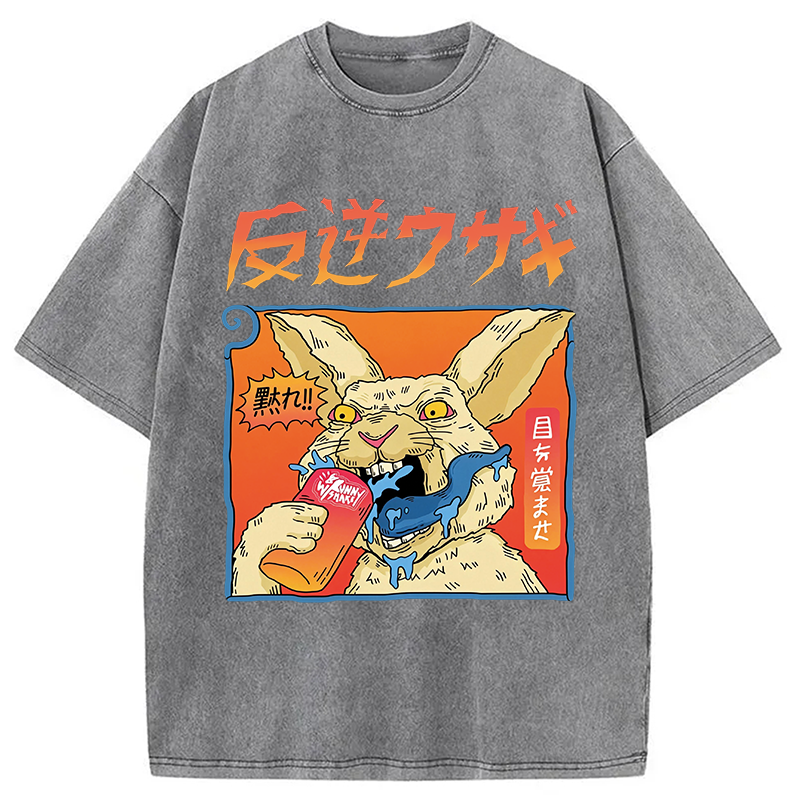 Modecanvas Rebellious Rabbit DTG Printing Washed T-Shirt