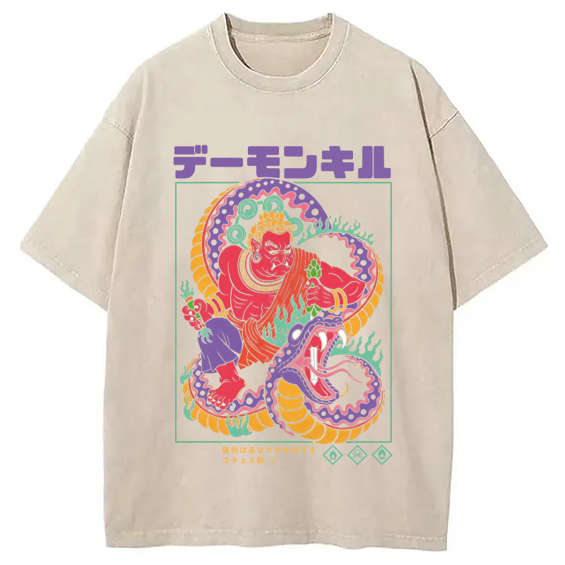 Modecanvas Demon Kill DTG Printing Washed T-Shirt