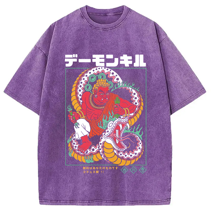 Modecanvas Demon Kill DTG Printing Washed T-Shirt