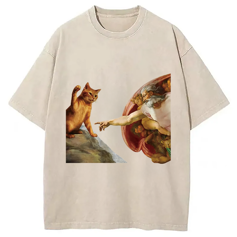 Modecanvas The Creation of Cat Washed T-Shirt-modecanvas