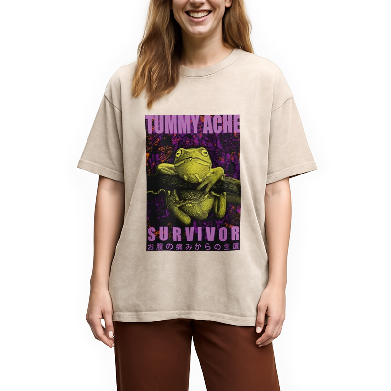 Modecanvas A Frog With Stomachache Washed T-Shirt