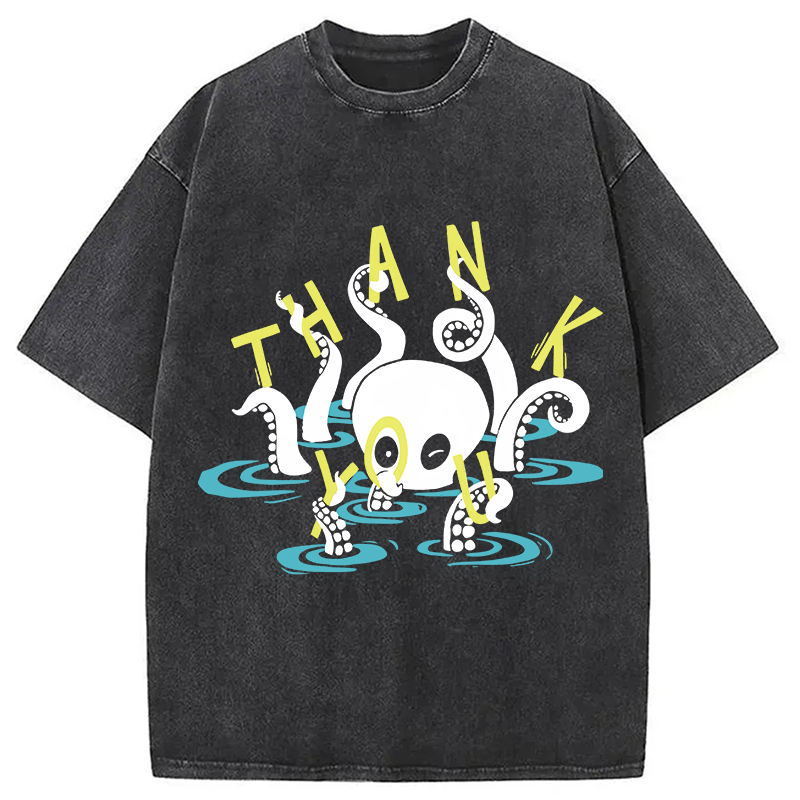 Modecanvas Octopus In Water Thank You DTG Printing Washed T-Shirt
