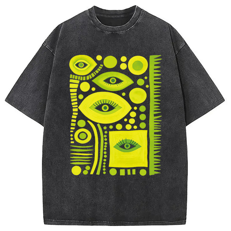 Modecanvas Geometric Eyes DTG Printing Washed T-Shirt