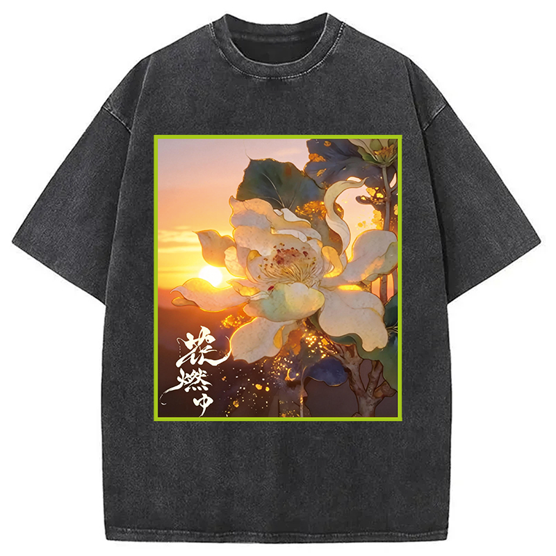 Modecanvas Lotus Adorned With Golden Specks DTG Printing Washed T-Shirt