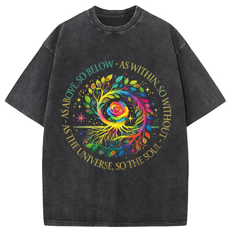 Modecanvas Rainbow Tree Cosmic Spiral DTG Printing Washed T-Shirt
