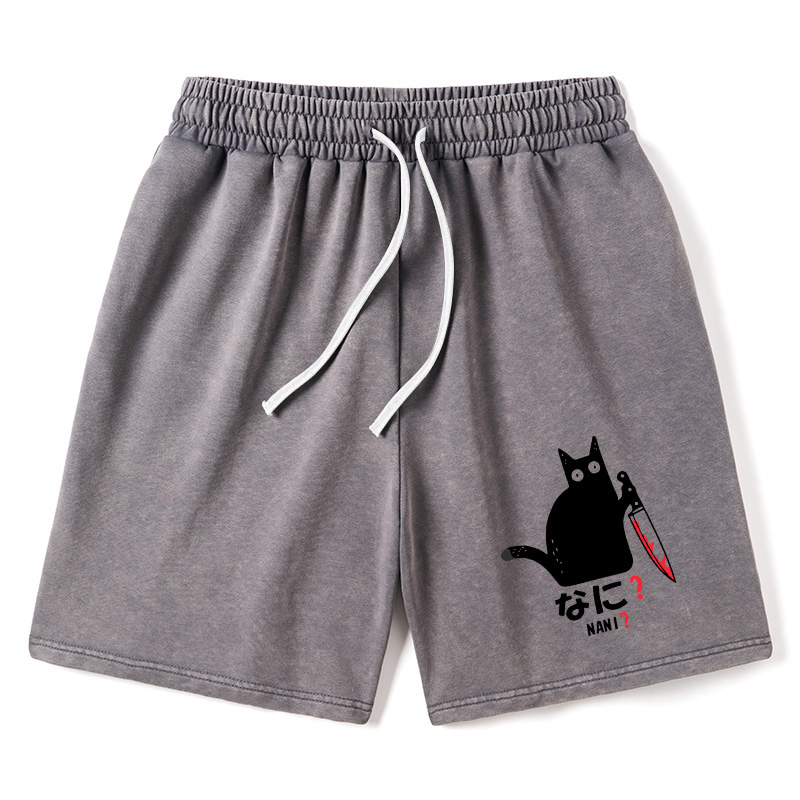 Modecanvas A Puzzled Cat Holding A Knife Washed Shorts
