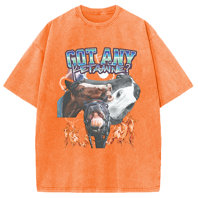 Modecanvas Got Any Ketamine? Funny Horse Meme DTG Printing Washed T-Shirt