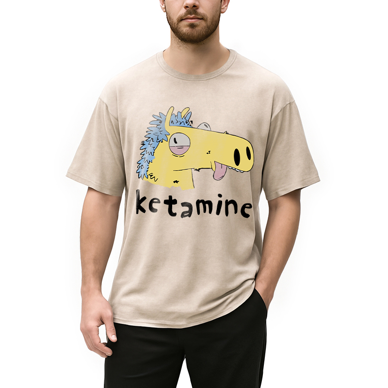 Modecanvas Funny Ketamine Silly Horse DTG Printing Washed T-Shirt