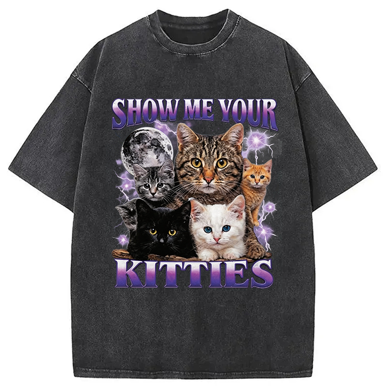 Modecanvas Show Me Your Kitties DTG Printing Washed T-Shirt