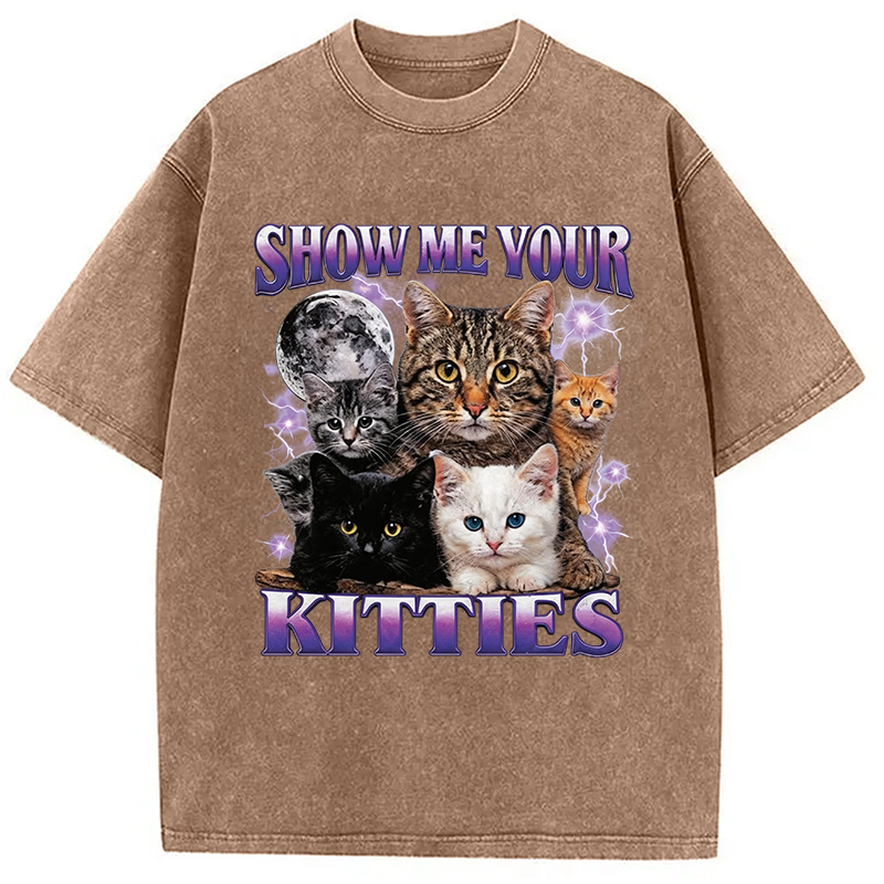 Modecanvas Show Me Your Kitties DTG Printing Washed T-Shirt