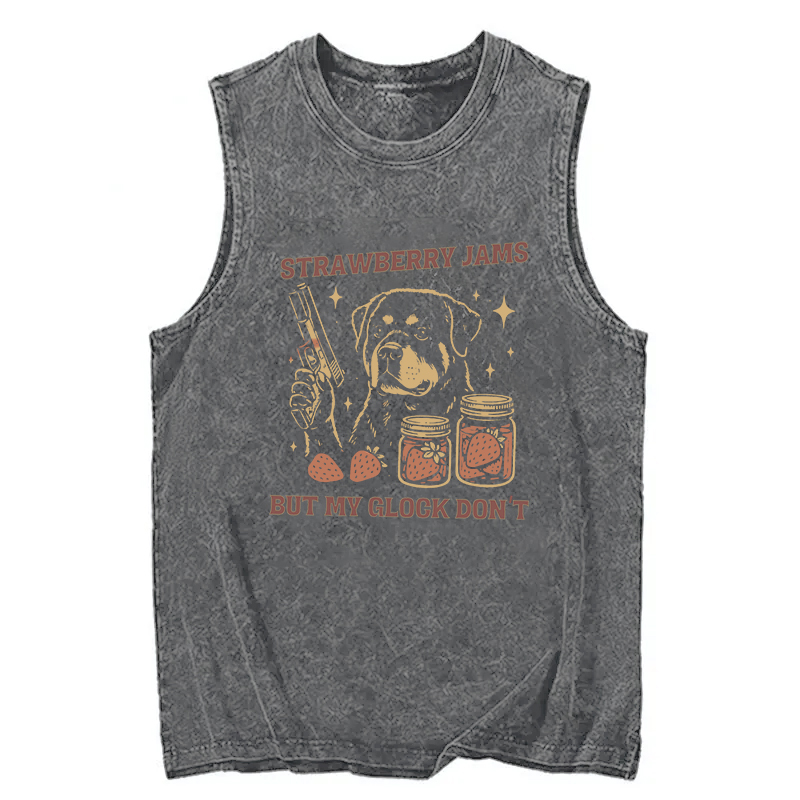 Modecanvas Strawberry Jams Dog DTG Printing Washed Tank-modecanvas
