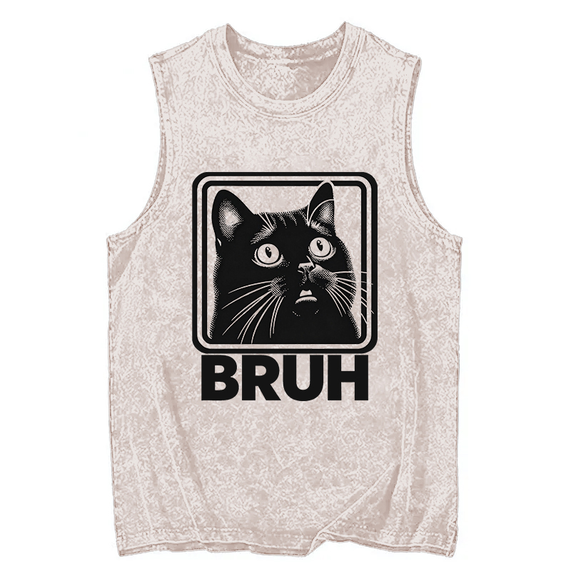 Modecanvas BRUH Cat DTG Printing Washed Tank-modecanvas