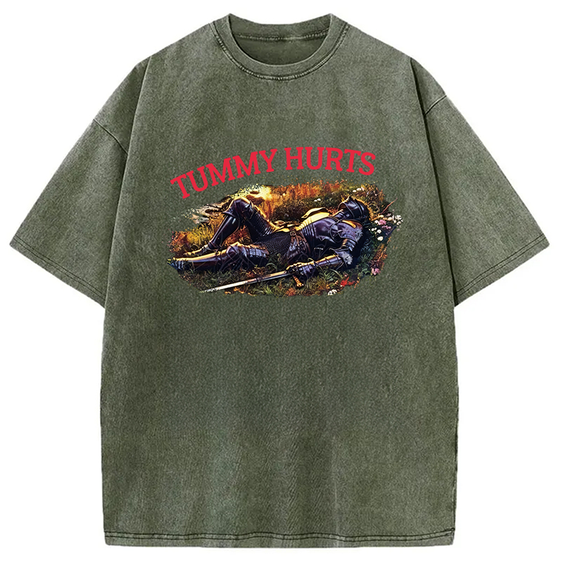 Modecanvas Tummy Hurts Knight DTG Printing Washed T-Shirt
