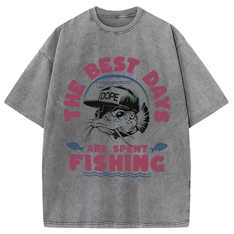 Modecanvas The Best Days Fishing DTG Printing Washed T-Shirt