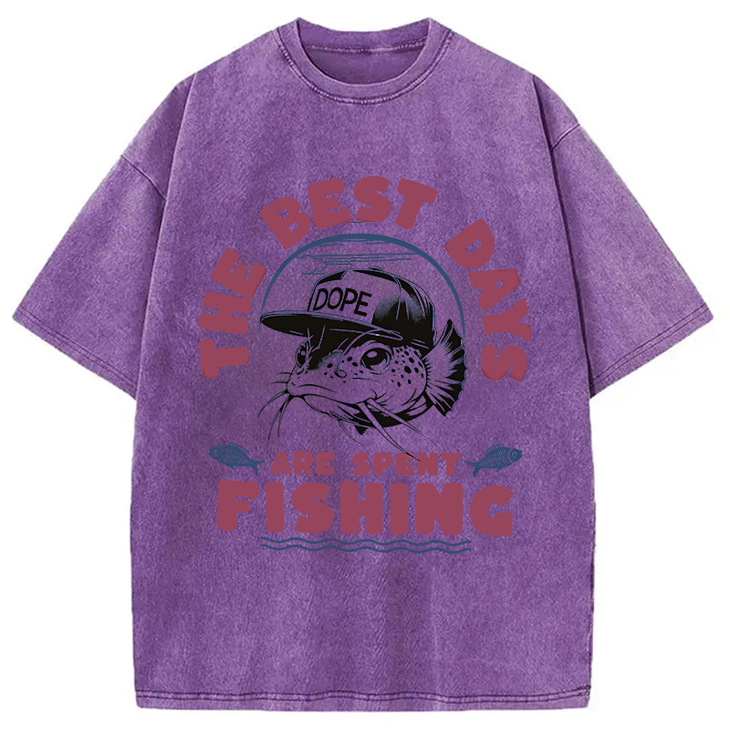 Modecanvas The Best Days Fishing DTG Printing Washed T-Shirt