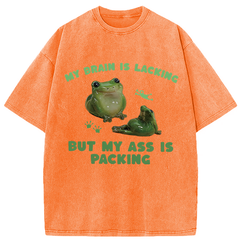 Modecanvas My Brain Is Lacking Funny Frog Meme DTG Printing Washed T-Shirt