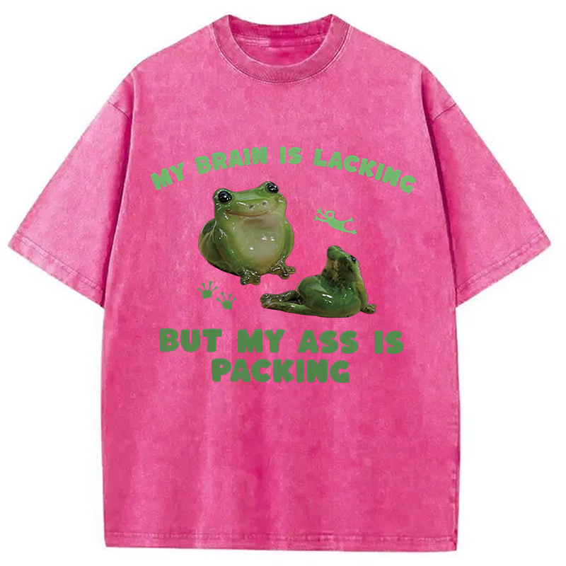 Modecanvas My Brain Is Lacking Funny Frog Meme DTG Printing Washed T-Shirt