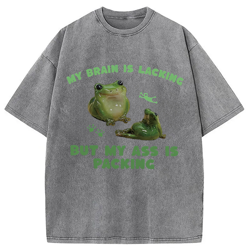 Modecanvas My Brain Is Lacking Funny Frog Meme DTG Printing Washed T-Shirt