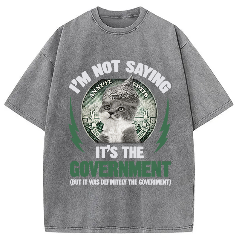 Modecanvas Government Conspiracy Cat DTG Printing Washed T-Shirt
