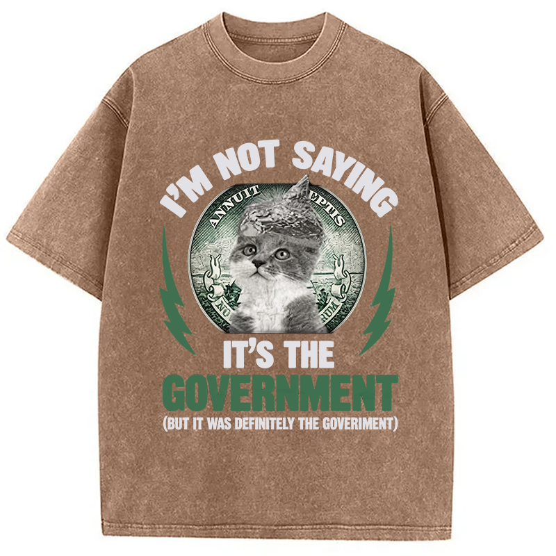 Modecanvas Government Conspiracy Cat DTG Printing Washed T-Shirt