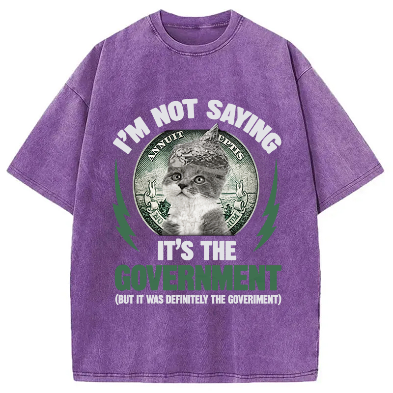Modecanvas Government Conspiracy Cat DTG Printing Washed T-Shirt