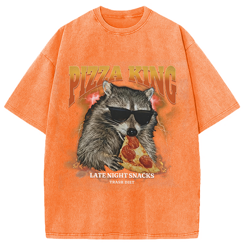 Modecanvas Raccoon Pizza King DTG Printing Washed T-Shirt