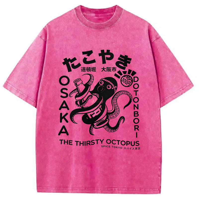 Modecanvas The Thirsty Octopus DTG Printing Washed T-Shirt