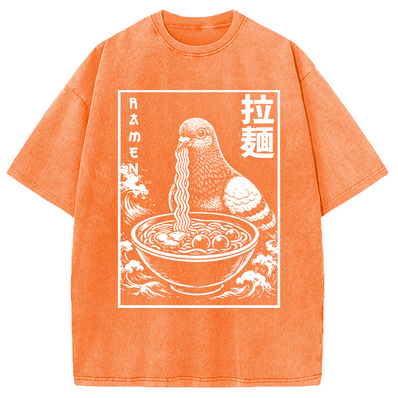 Modecanvas Ramen Pigeon DTG Printing Washed T-Shirt