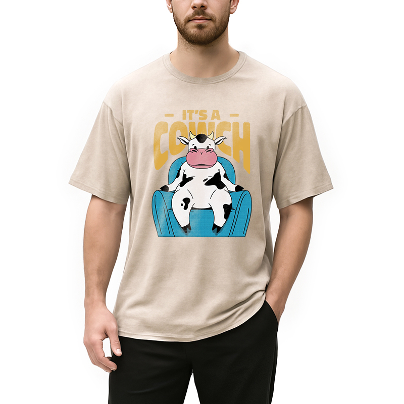 Modecanvas Its A Cowch Funny Cow DTG Printing Washed T-Shirt
