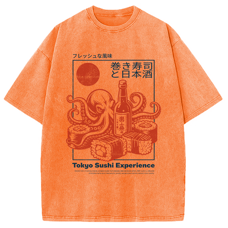 Modecanvas Tokyo Sushi Beer DTG Printing Washed T-Shirt