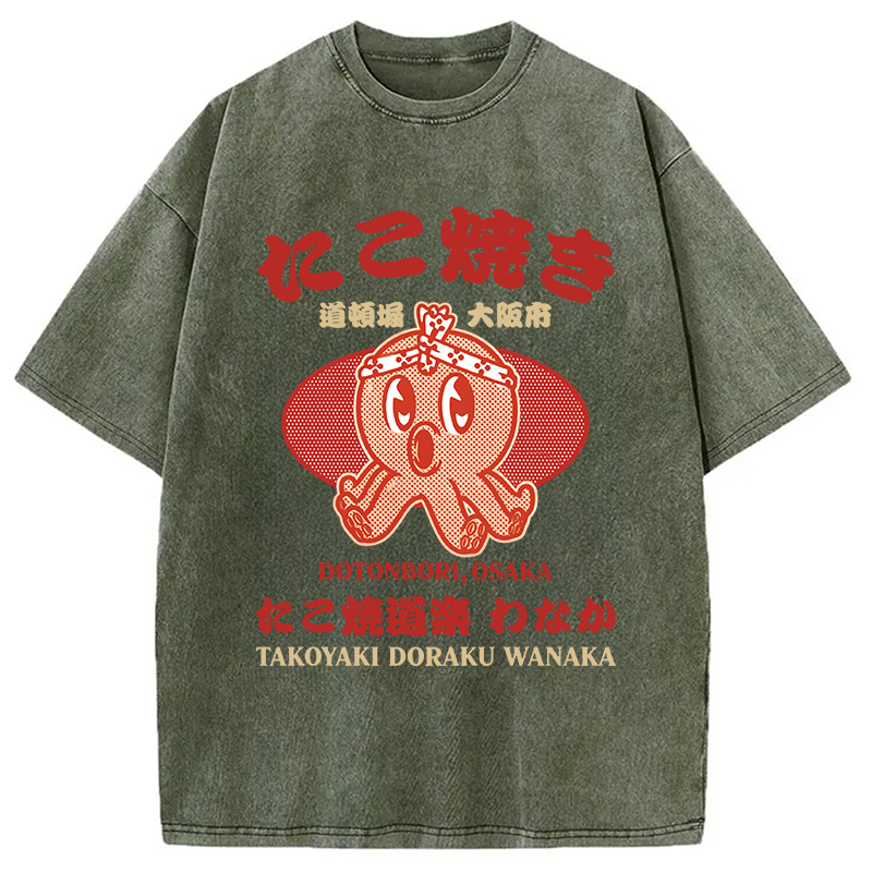 Modecanvas TAKOYAKI DORAKU WANAKA DTG Printing Washed T-Shirt