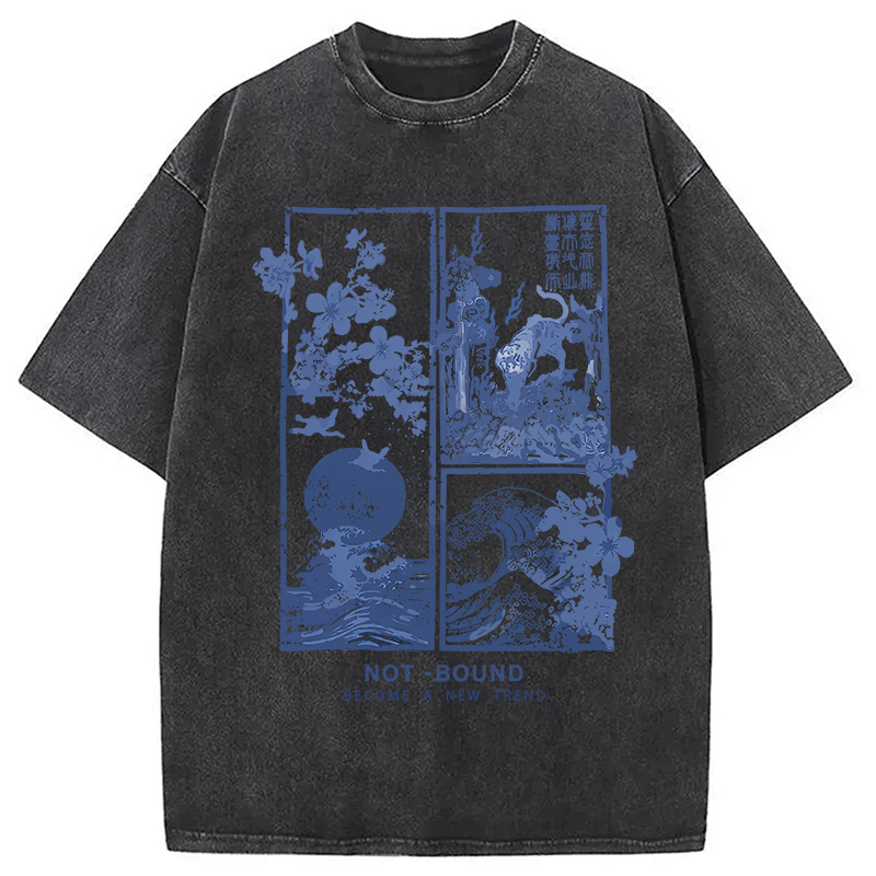 Modecanvas Not Bound Japanese Print Art DTG Printing Washed T-Shirt
