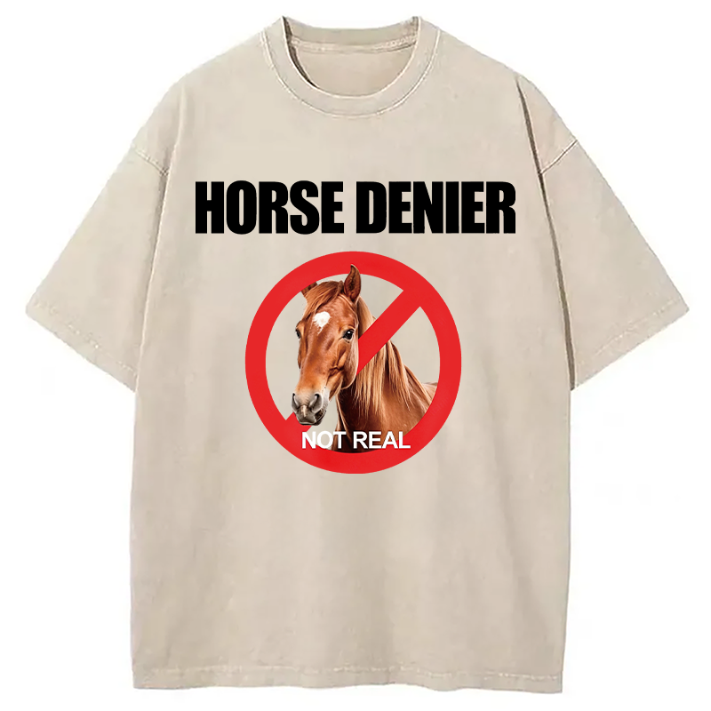 Modecanvas Horse Denier Funny Horses Washed T-Shirt-modecanvas