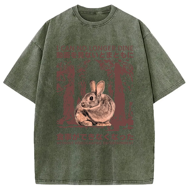 Modecanvas Vintage Japanese Horror Bunny DTG Printing Washed T-Shirt