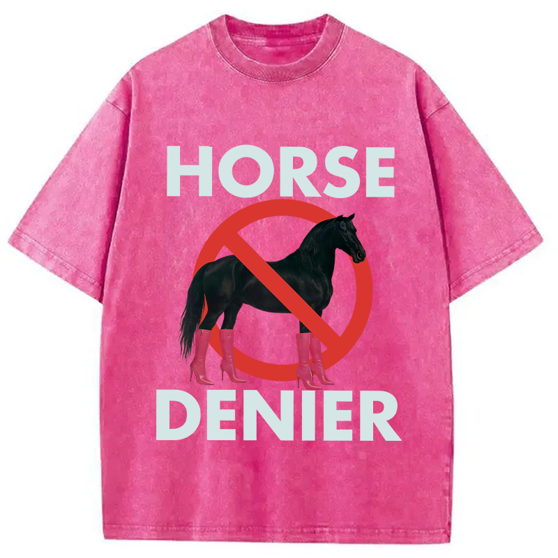 Modecanvas Funny High-Heel Noir Horse Denier DTG Printing Washed T-Shirt