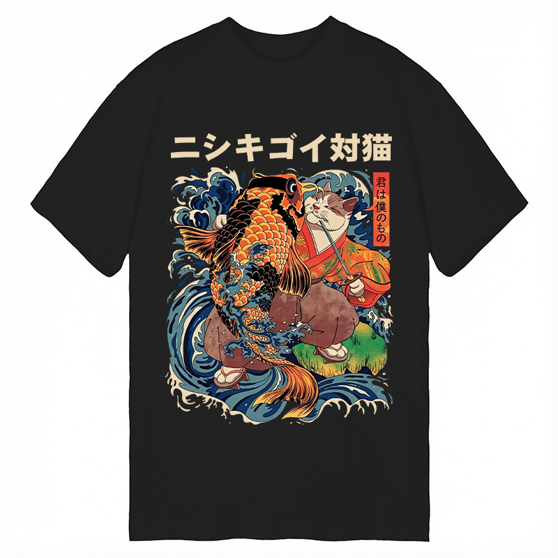 Modecanvas Koi vs. Cat DTG Printing Classic T-Shirt-modecanvas