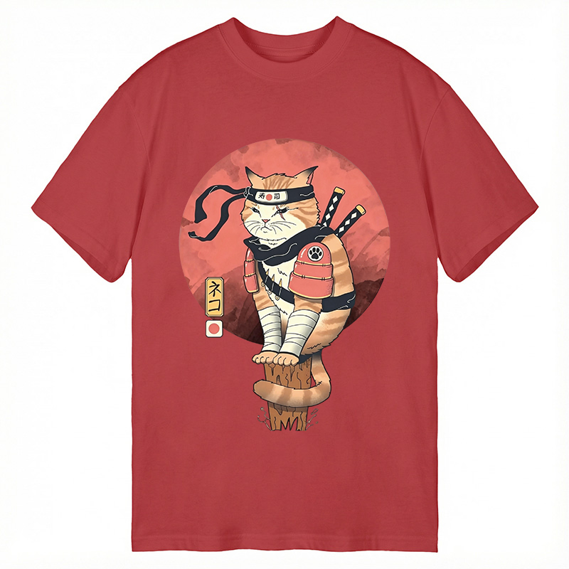 Modecanvas Bloodmoon Samurai Cat DTG Printing Classic T-Shirt-modecanvas