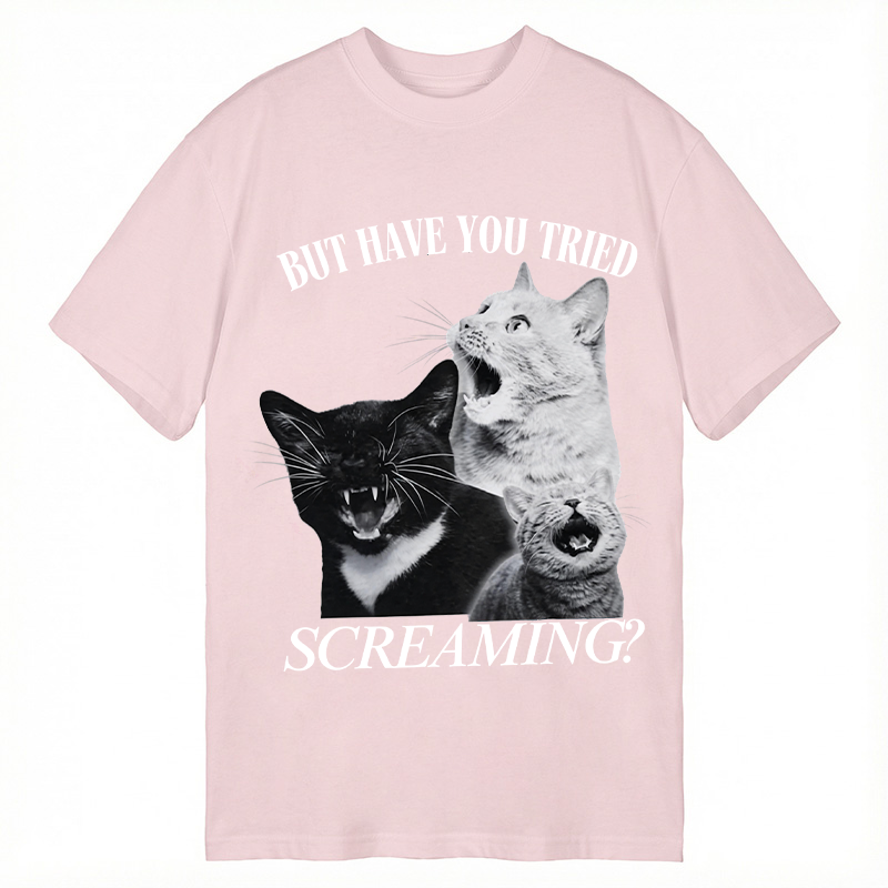 Modecanvas Funny Screaming Cat DTG Printing Classic T-Shirt-modecanvas