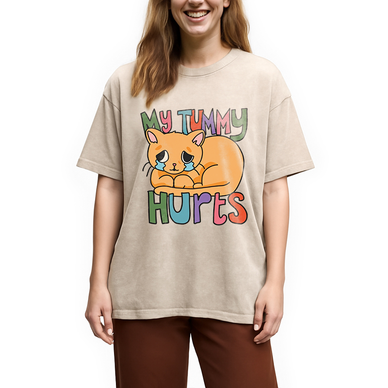 Modecanvas My Tummy Hurts Cat DTG Printing Washed T-Shirt
