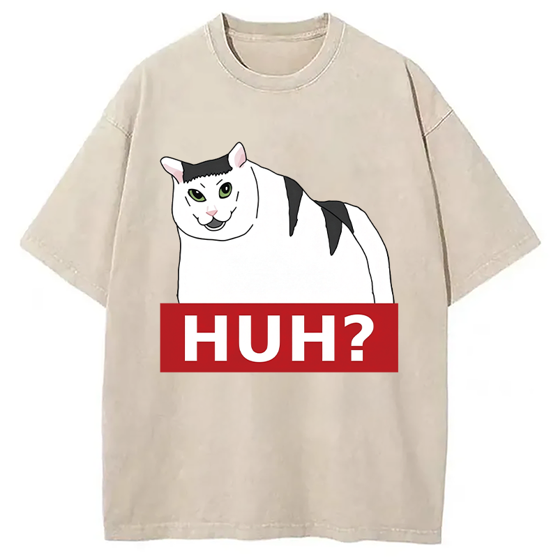 Modecanvas Huh Cat Meme DTG Printing Washed T-Shirt